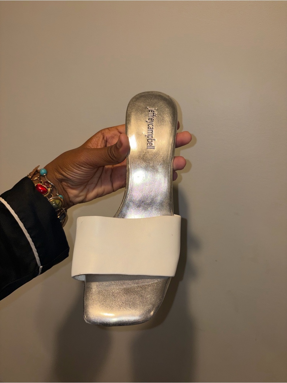 White Slide Sandal with Silver Footbed